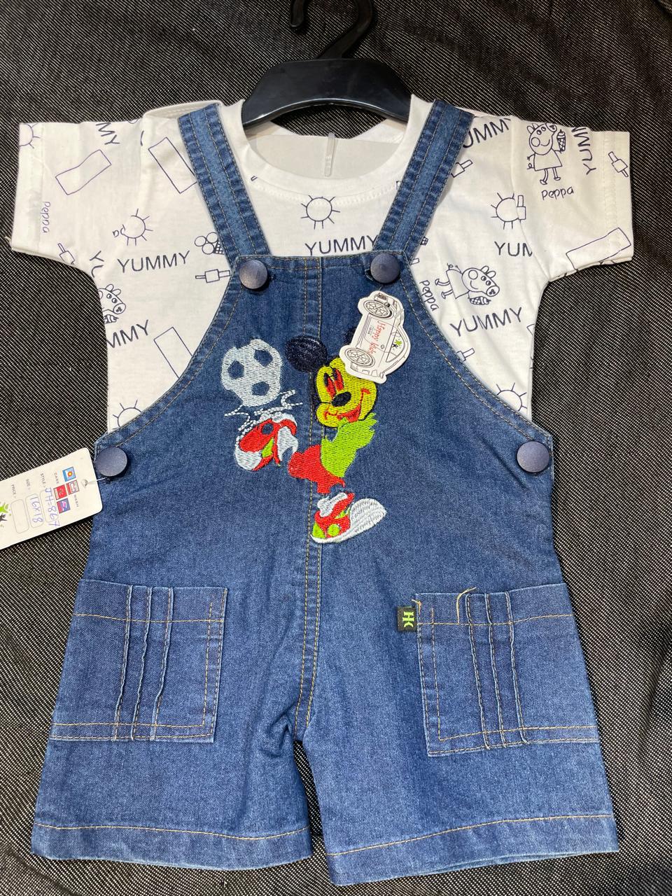 Mickey Embroidery Baby Boy Denim Dungaree Set of 6 pieces